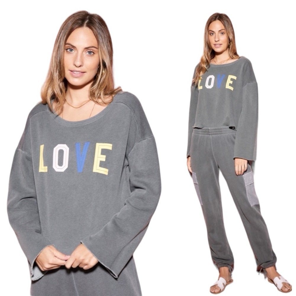 Wildfox Flora Love oversized grey sweatshirt